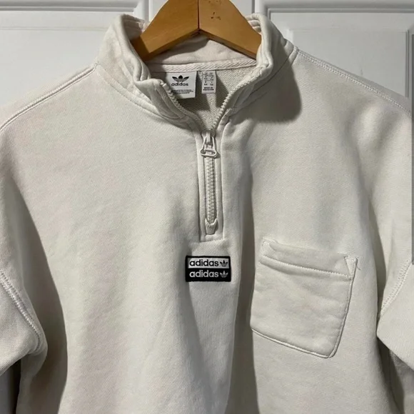 ❌sold❌ Adidas Cropped Sweatshirt White Zip Cord Cinch Waist Large - Picture 2 of 3